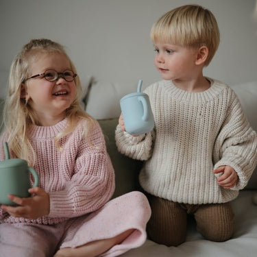 Mushie Silicone Training Cup + Straw, Cambridge Blue